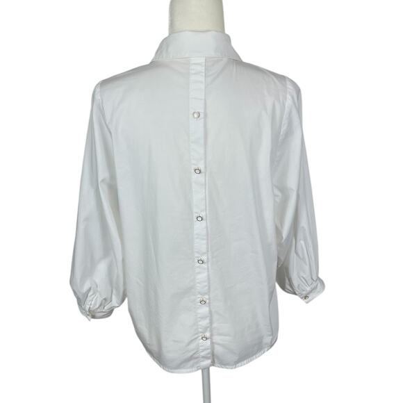 Weill Paris Cotton Popover Top Button Back White Size S/M Classic Effortless - Picture 5 of 8